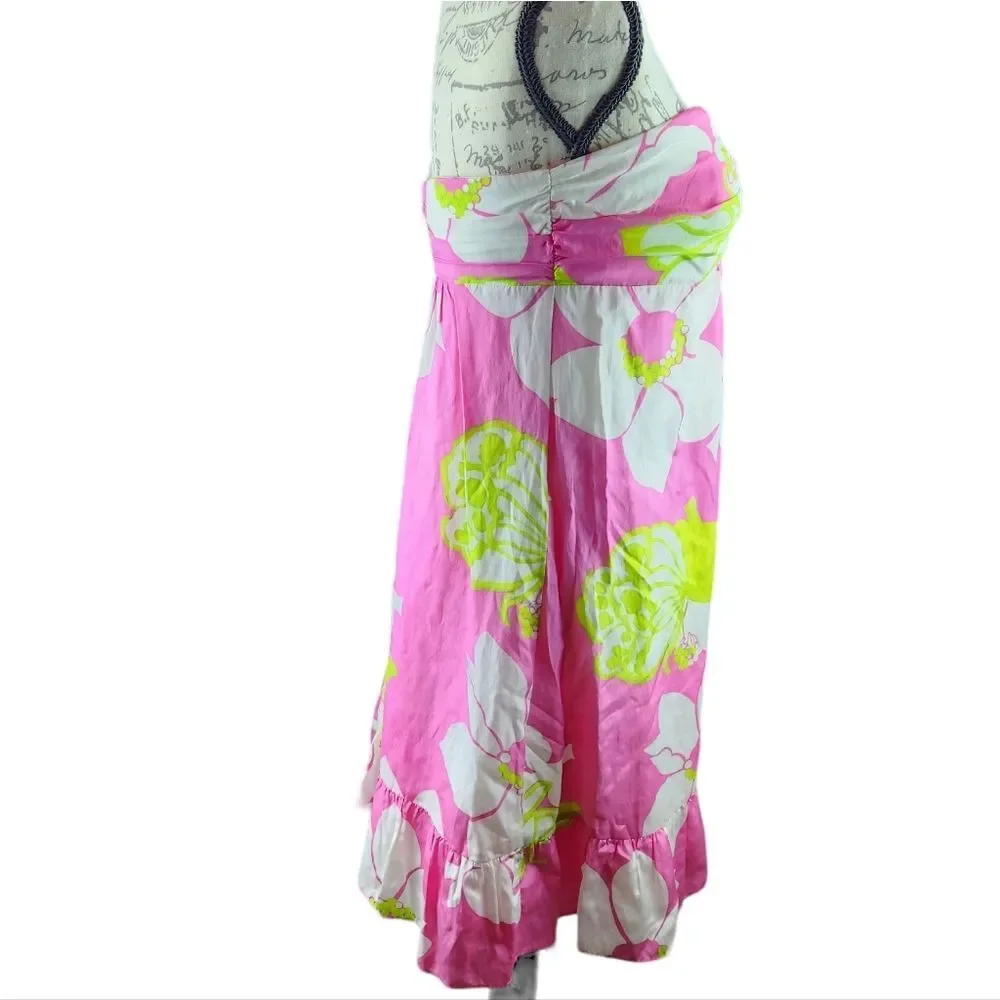 Lilly Pulitzer Blair Silk Dress strapless Ruffle hem‎ in Hot Pink size 6 Small - Picture 6 of 12